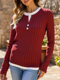Casual round neck button long sleeve T-shirt