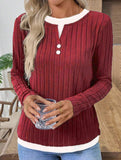 Casual round neck button long sleeve T-shirt