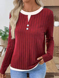 Casual round neck button long sleeve T-shirt