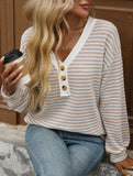V-neck button-down casual colorblock T-shirt