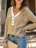 V-neck button-down casual colorblock T-shirt