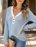 V-neck button-down casual colorblock T-shirt