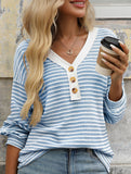 V-neck button-down casual colorblock T-shirt
