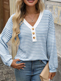 V-neck button-down casual colorblock T-shirt