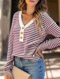 V-neck button-down casual colorblock T-shirt