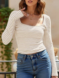 Square neck slim-fit knit long-sleeved shirt
