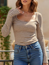 Square neck slim-fit knit long-sleeved shirt