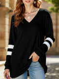 Spliced V-neck loose casual T-shirt top