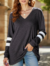 Spliced V-neck loose casual T-shirt top