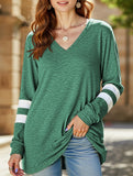 Spliced V-neck loose casual T-shirt top