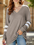 Spliced V-neck loose casual T-shirt top