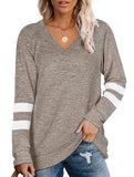 Spliced V-neck loose casual T-shirt top