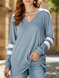 Spliced V-neck loose casual T-shirt top