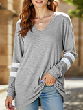 Spliced V-neck loose casual T-shirt top