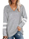 Spliced V-neck loose casual T-shirt top