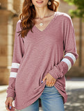 Spliced V-neck loose casual T-shirt top