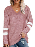 Spliced V-neck loose casual T-shirt top