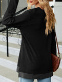 Lace V-neck slit loose long-sleeved T-shirt