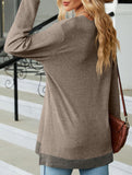 Lace V-neck slit loose long-sleeved T-shirt