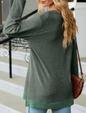 Lace V-neck slit loose long-sleeved T-shirt