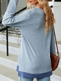 Lace V-neck slit loose long-sleeved T-shirt
