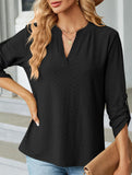 V-neck three-quarter sleeve button loose T-shirt