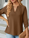 V-neck three-quarter sleeve button loose T-shirt