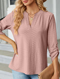 V-neck three-quarter sleeve button loose T-shirt