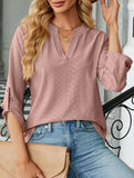 V-neck three-quarter sleeve button loose T-shirt