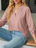 V-neck three-quarter sleeve button loose T-shirt