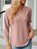 V-neck three-quarter sleeve button loose T-shirt