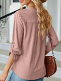 V-neck three-quarter sleeve button loose T-shirt