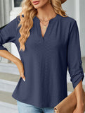 V-neck three-quarter sleeve button loose T-shirt