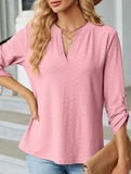 V-neck three-quarter sleeve button loose T-shirt