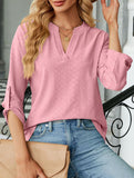 V-neck three-quarter sleeve button loose T-shirt