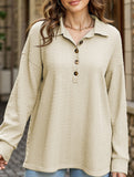 Lapel Casual Button Loose Long Sleeve Sweatshirt