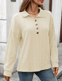 Lapel Casual Button Loose Long Sleeve Sweatshirt