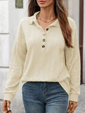 Lapel Casual Button Loose Long Sleeve Sweatshirt