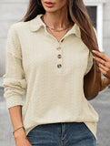 Lapel Casual Button Loose Long Sleeve Sweatshirt