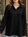 Lapel Casual Button Loose Long Sleeve Sweatshirt
