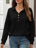 Lapel Casual Button Loose Long Sleeve Sweatshirt