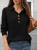 Lapel Casual Button Loose Long Sleeve Sweatshirt