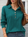 Lapel Casual Button Loose Long Sleeve Sweatshirt