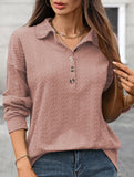 Lapel Casual Button Loose Long Sleeve Sweatshirt