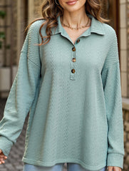 Lapel Casual Button Loose Long Sleeve Sweatshirt