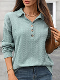 Lapel Casual Button Loose Long Sleeve Sweatshirt