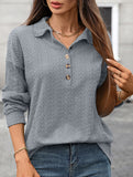Lapel Casual Button Loose Long Sleeve Sweatshirt
