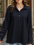 Lapel Casual Button Loose Long Sleeve Sweatshirt
