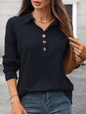 Lapel Casual Button Loose Long Sleeve Sweatshirt