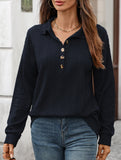 Lapel Casual Button Loose Long Sleeve Sweatshirt